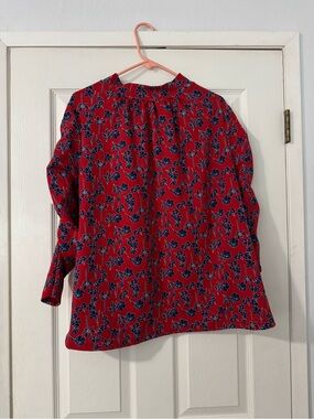 MELLODAY Red Blouse with Navy Floral Print